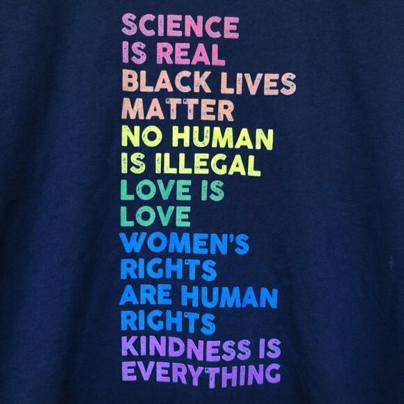 OEKO-Tex Science is real - Kindness - Equity long sleeve Navy Tee XXL - Picture 1 of 5
